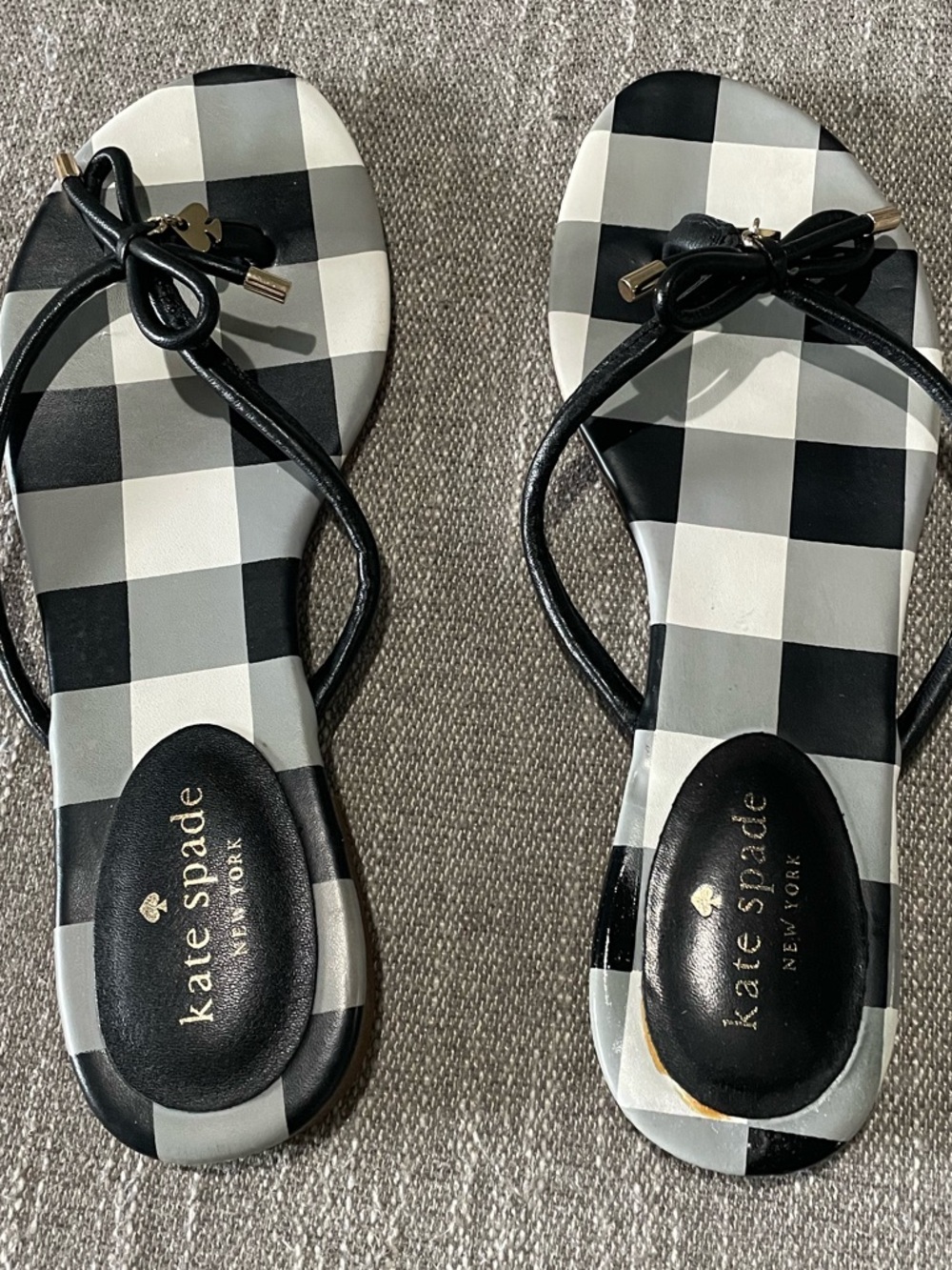 kate spade Black White Gingham Bow Flip Flops 7.5